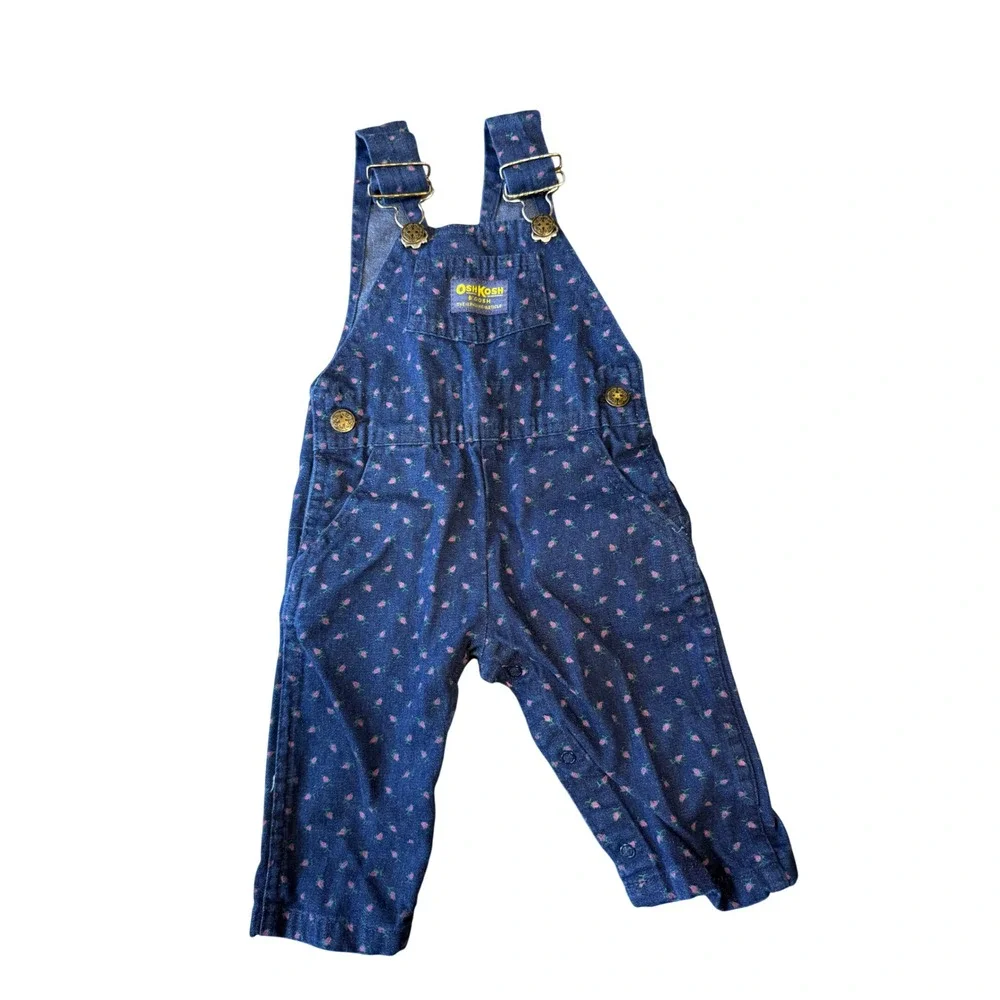Oshkosh Floral Denim Overalls Babygirl 12 Months Bibs Cotton USA Granola Western